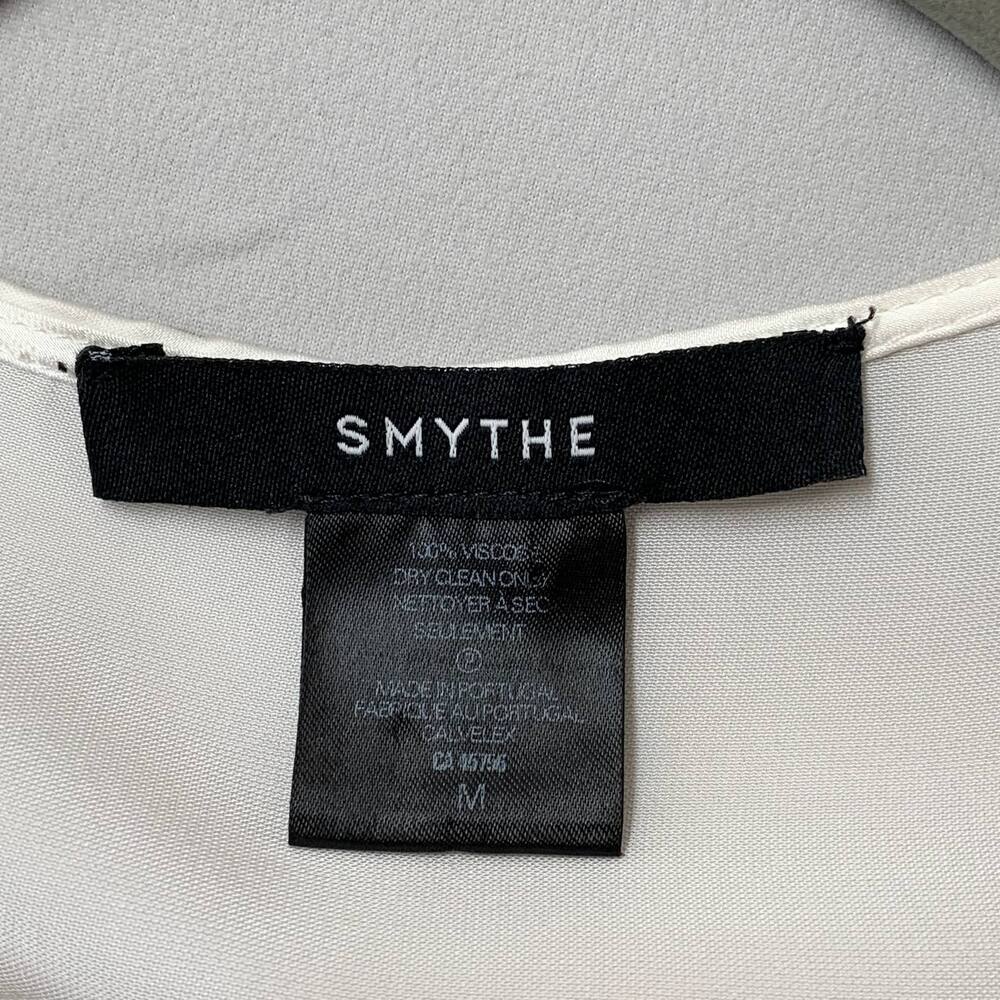 SMYTHE Women Pleated Crossover Blouse M Ivory Satin Viscose Top Balloon Sleeve - Picture 3 of 11